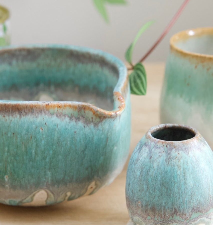 Deep Green Matcha Bowl With Whisk Rest