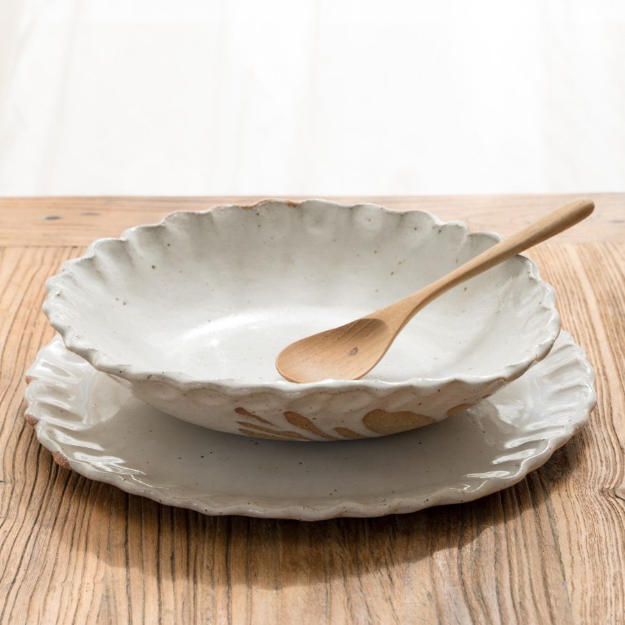 Rustic Flower Edge Stoneware Pasta Bowl
