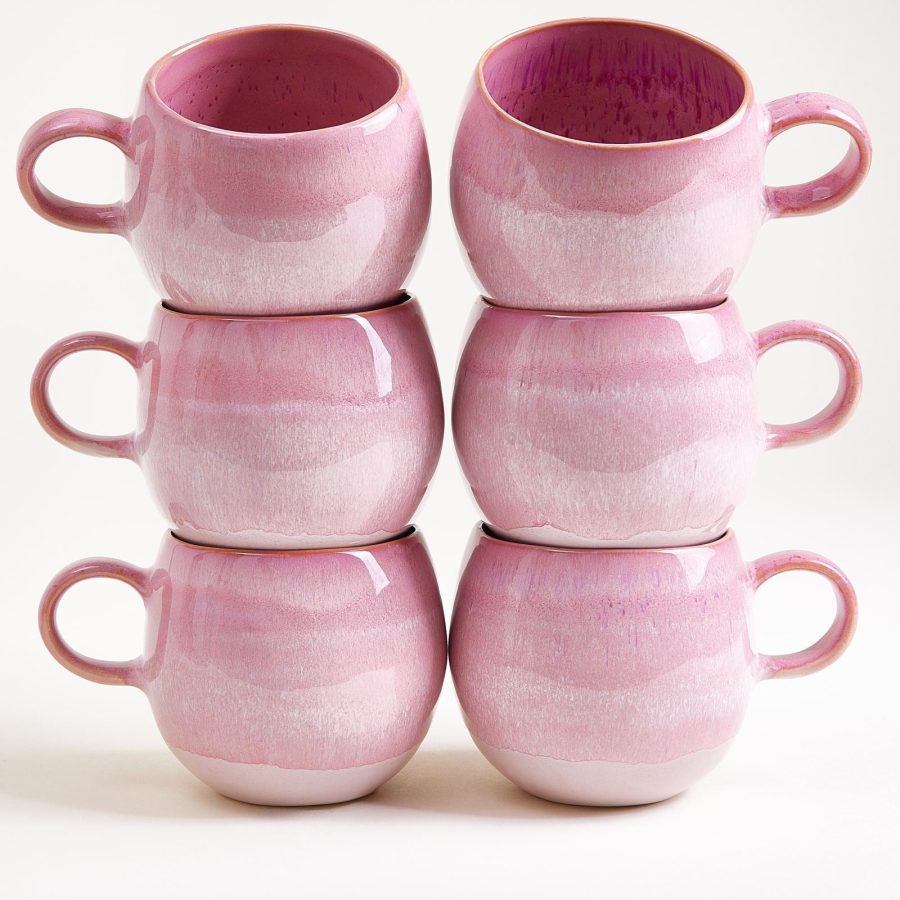 Large Everyday Pink Ceramic Mug Set of Six