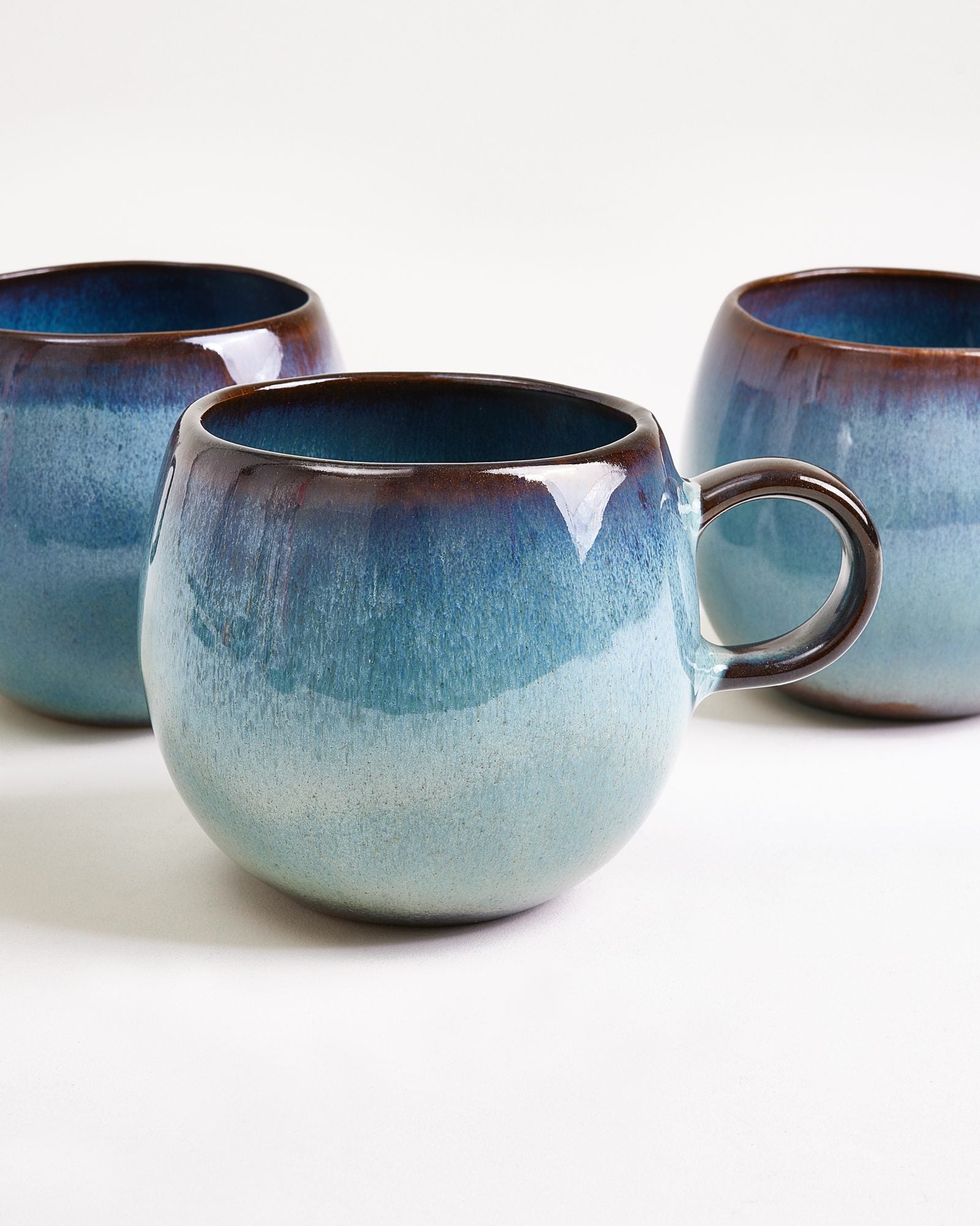 Large Green Blue Ceramic Mug Set of Four