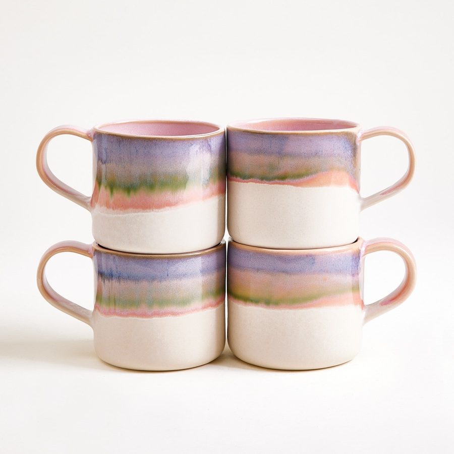 Large Dipped Pink Blue Ceramic Mug Set of Four