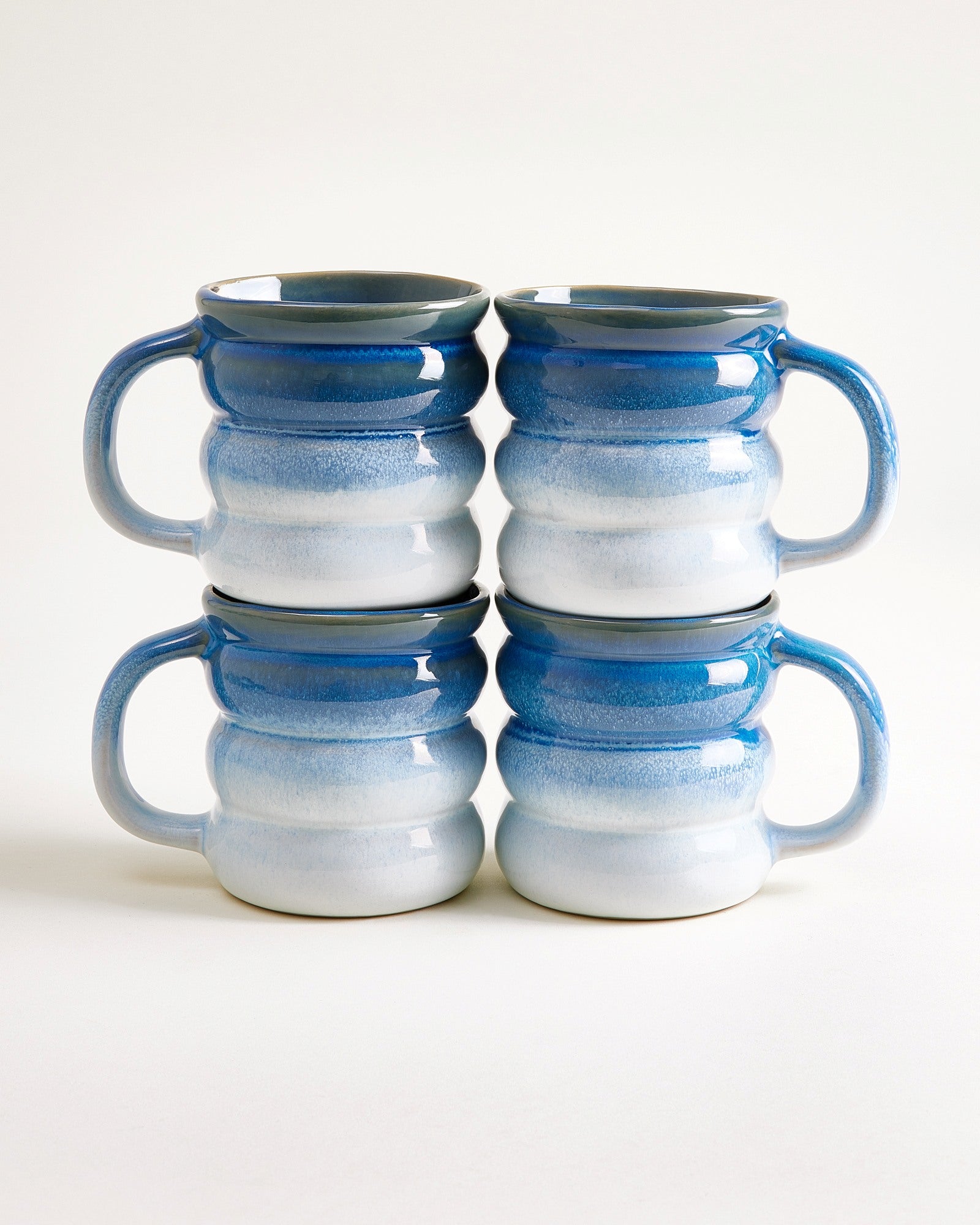 Large Bubble Deep Blue Hellblau Ceramic Mug Set of