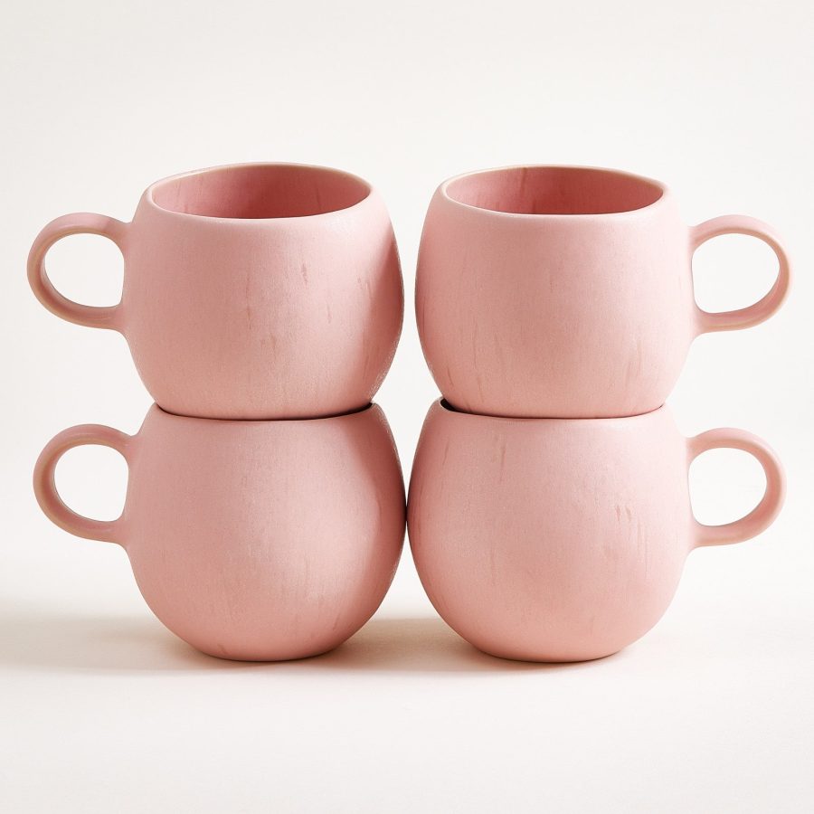Large Refined Rose Ceramic Mug Set of Four