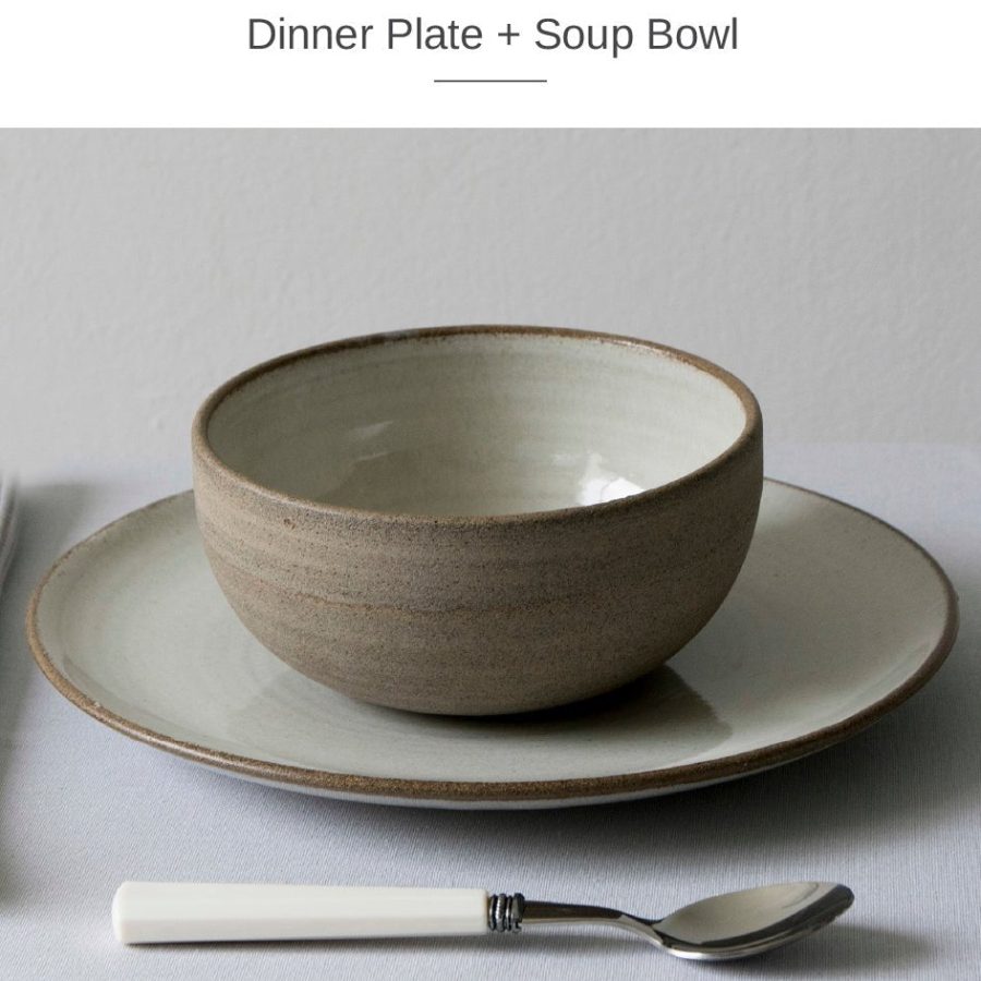 Pottery Dinner Plate and Soup Bowl Set